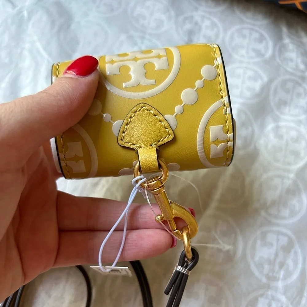Tory Burch T Monogram Embossed Leather AirPods Pro Case Golden Sunset Yellow